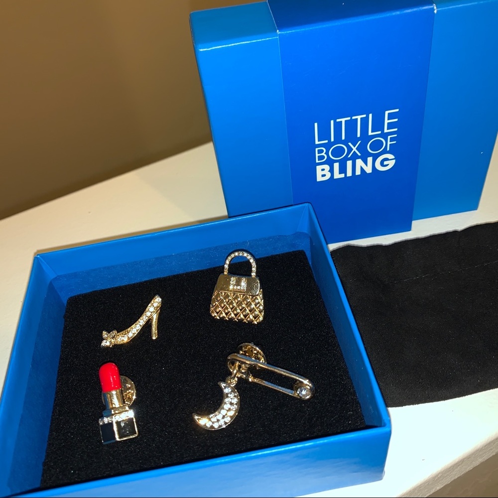 Little box of bling 4 piece pin set Gold NEW IN BOX Gorgeous